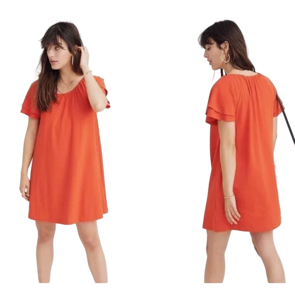 TEXTURE‎ & THREAD MADEWELL Womens Swing Dress Size Small Red Crepe Tiered Sleeve